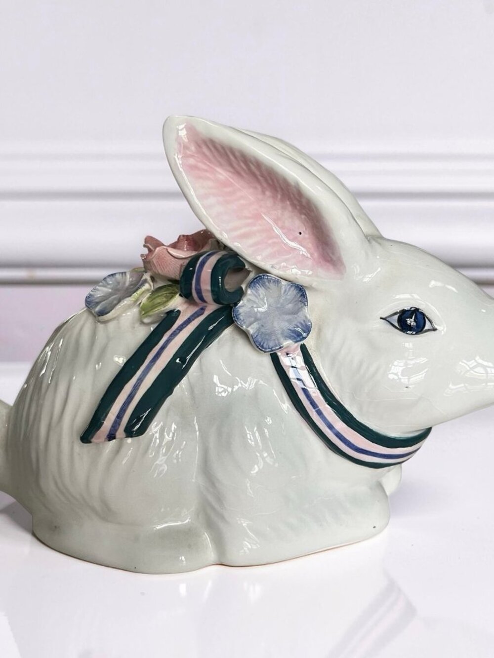 Vintage 1989 “Ribbon Roses” Bunny Rabbit for Seymour Mann Hand painted